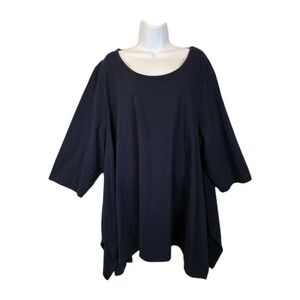 Woman Within Top Womens 3X (30/32) Navy Blue Tunic 3/4 Sleeve Handkerchief Hem